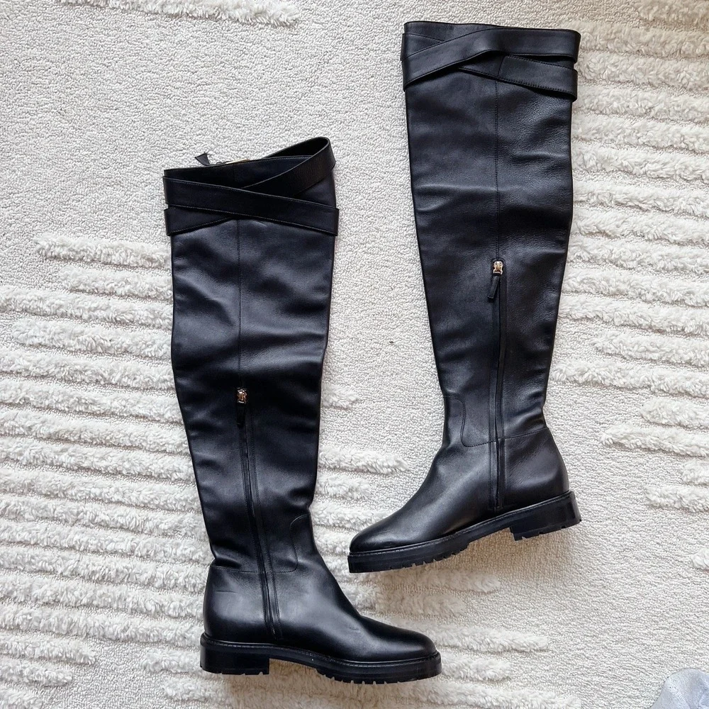 VALENTINO GARAVANI Bowrap buckled Black Leather Over The Knee OTK EU 38.5 US 8.5